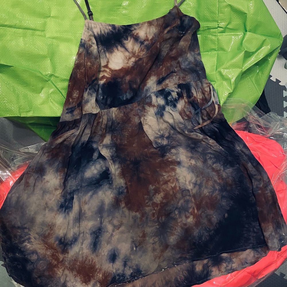 Ecoté Vintage Tie-Dye Mini Dress - Brown and Blue